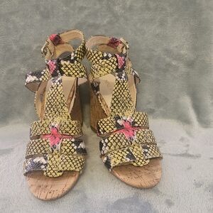 Nine West Yellow and Pink Snakeskin Heels